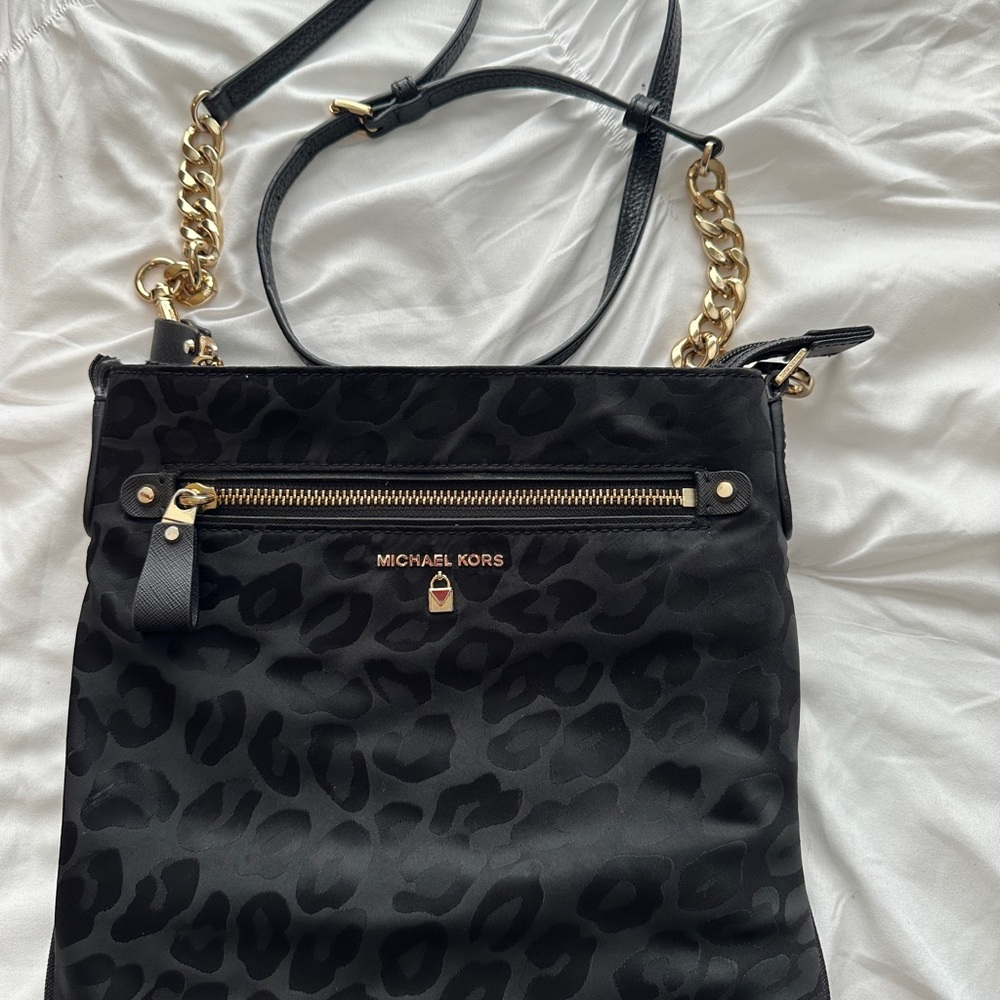 Michael Kors Black and Gold Crossbody Bag with Textured Design